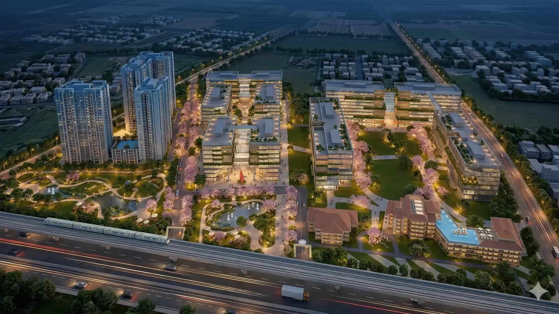 Century Immencity township aerial view by night