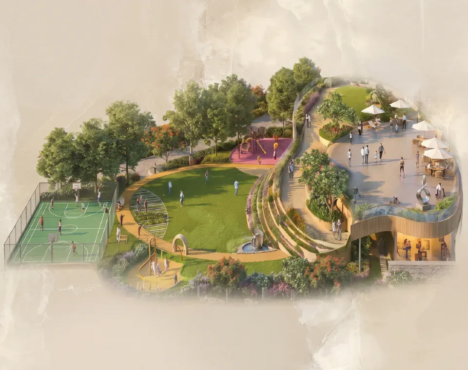The Arena two-level amenity deck illustration